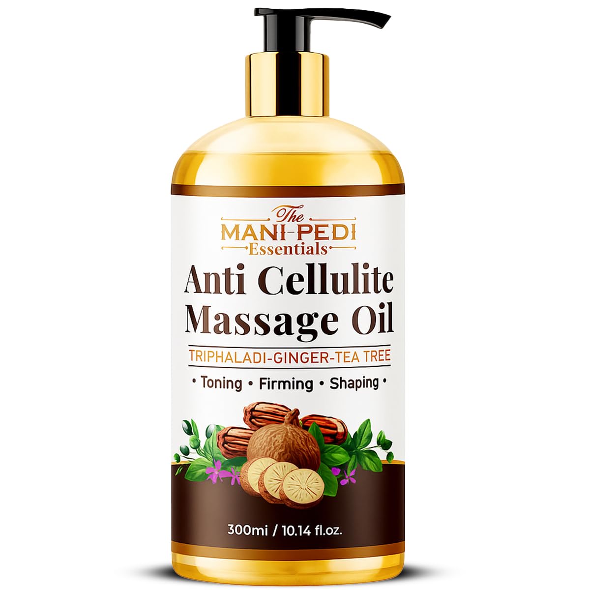 TMPE Anti Cellulite Shape-Up Slimming Massage Oil with Natural power of Triphaladi, Ginger & Tea-Tree Oils. Toning, Firming & Shaping. No More Bumpy Skin, Strawberry Legs. Cellulite Remover for Legs – 300ml