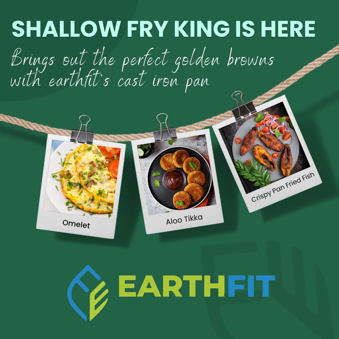 EARTHFIT Cast Iron Fry Pan 8" Pre-Seasoned Skillet | Heavy Duty Non-Stick Pan for Fish Fry, Chicken, Paneer Tikka & Stir Fry | Compact Cookware for Gas Stove, Oven & Campfire Use 4