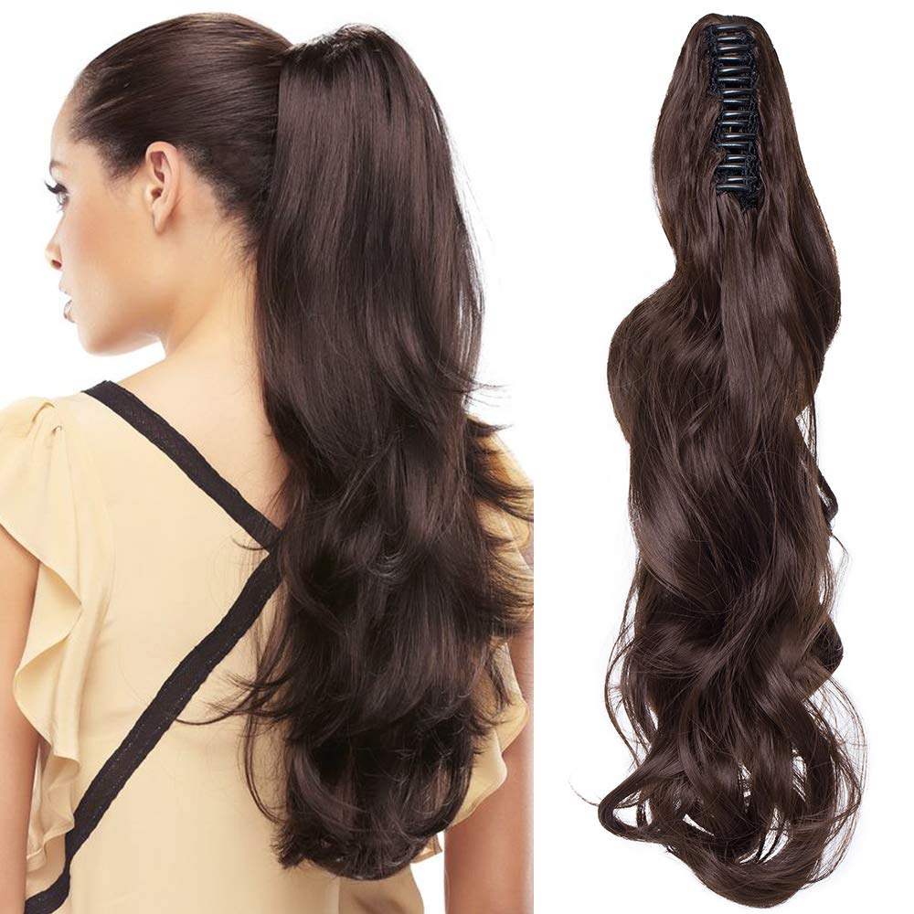 32"(81cm) SEGO Coleta Postiza Larga Pelo Sintético Se Ve Natural [Castaño Oscuro] Extensiones de Cabello Clip Cola Lisa Ponytail Extension (140g) — view 88