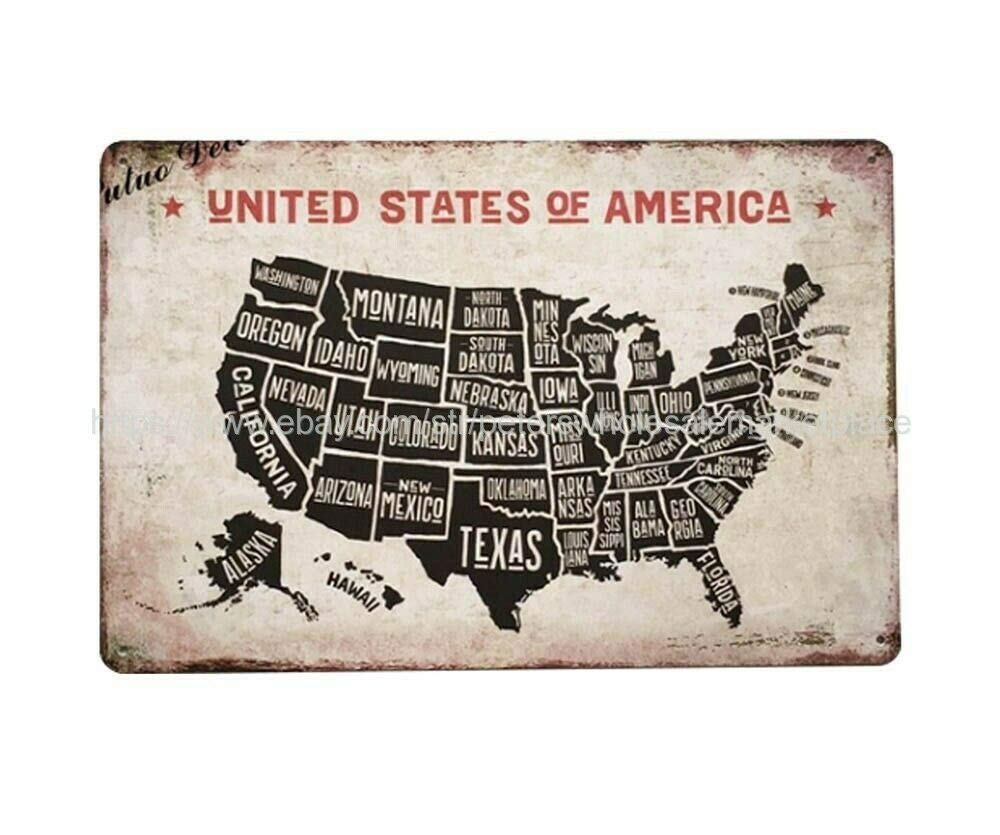 Epochsign Red Map Of America Metal Tin Sign Garden Reproductions Metal Sign Indoor Outdoor Decoration Sign 8X12 Inch
