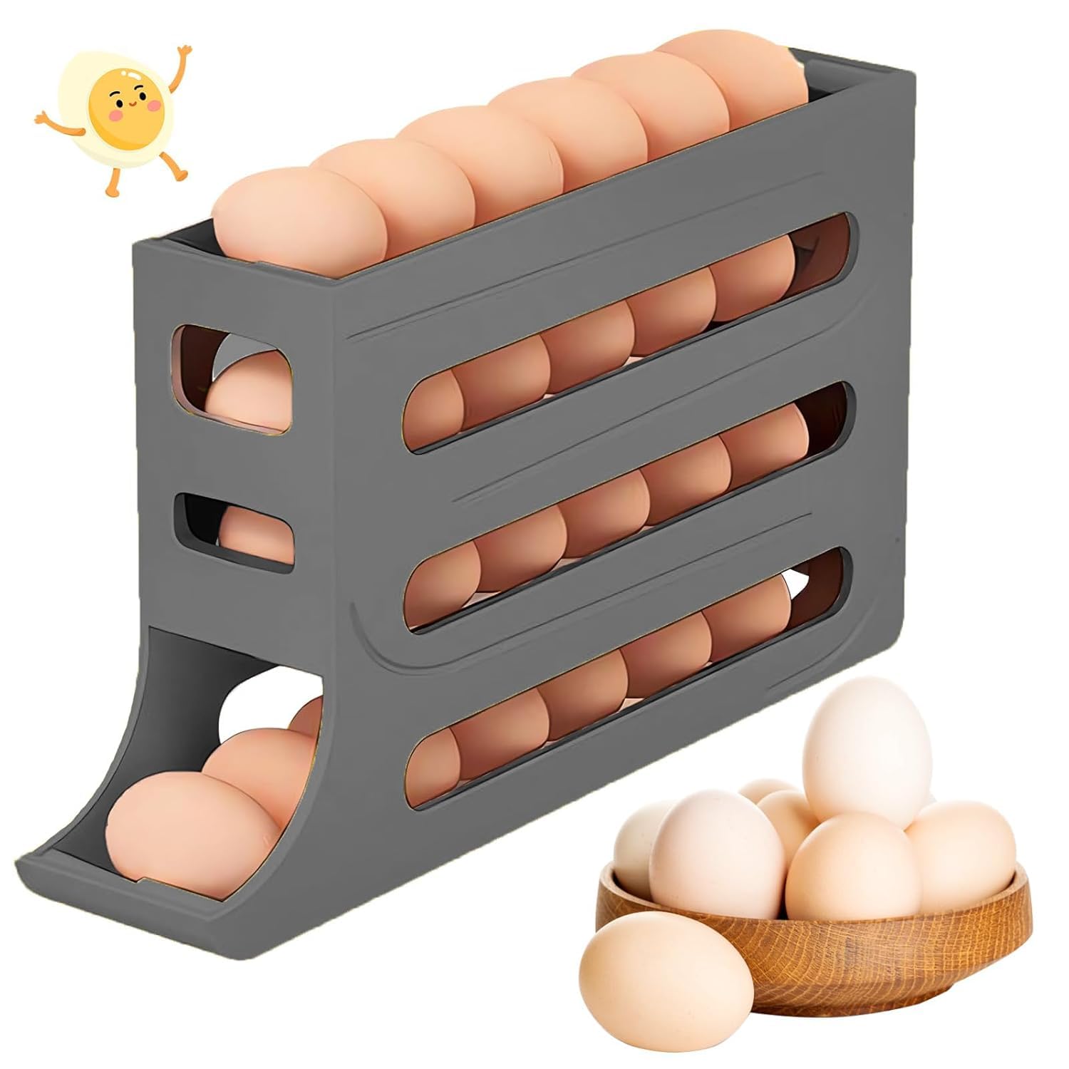 Egg Holder and tray for Fridge – 4 Tiers 30 Egg Dispenser Large Capacity Automatic Rolling Egg Container Refrigerator Organizer for Kitchen, Pantry & Countertop (Grey)-image-1