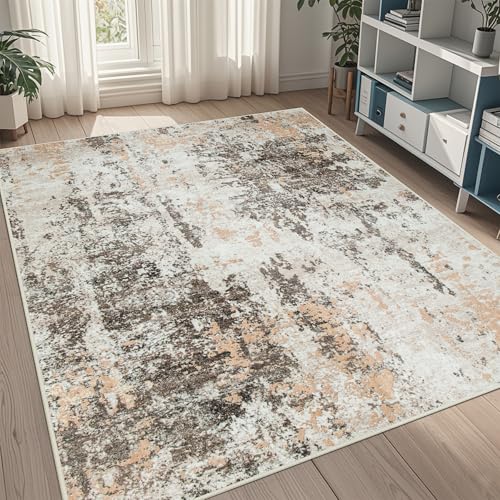 5x8 Area Rugs for Living Room Rug Washable: Abstract Rug for Dining Room Bedroom Carpet Non Slip 5 by 8 Indoor Modern Nursery Home Office Brown Beige