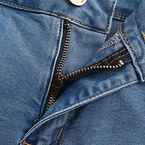 Image of THUNDER STAR Women Mid Rise Ripped Stretchy Jeans Shorts Frayed Raw Hem Casual Denim Shorts