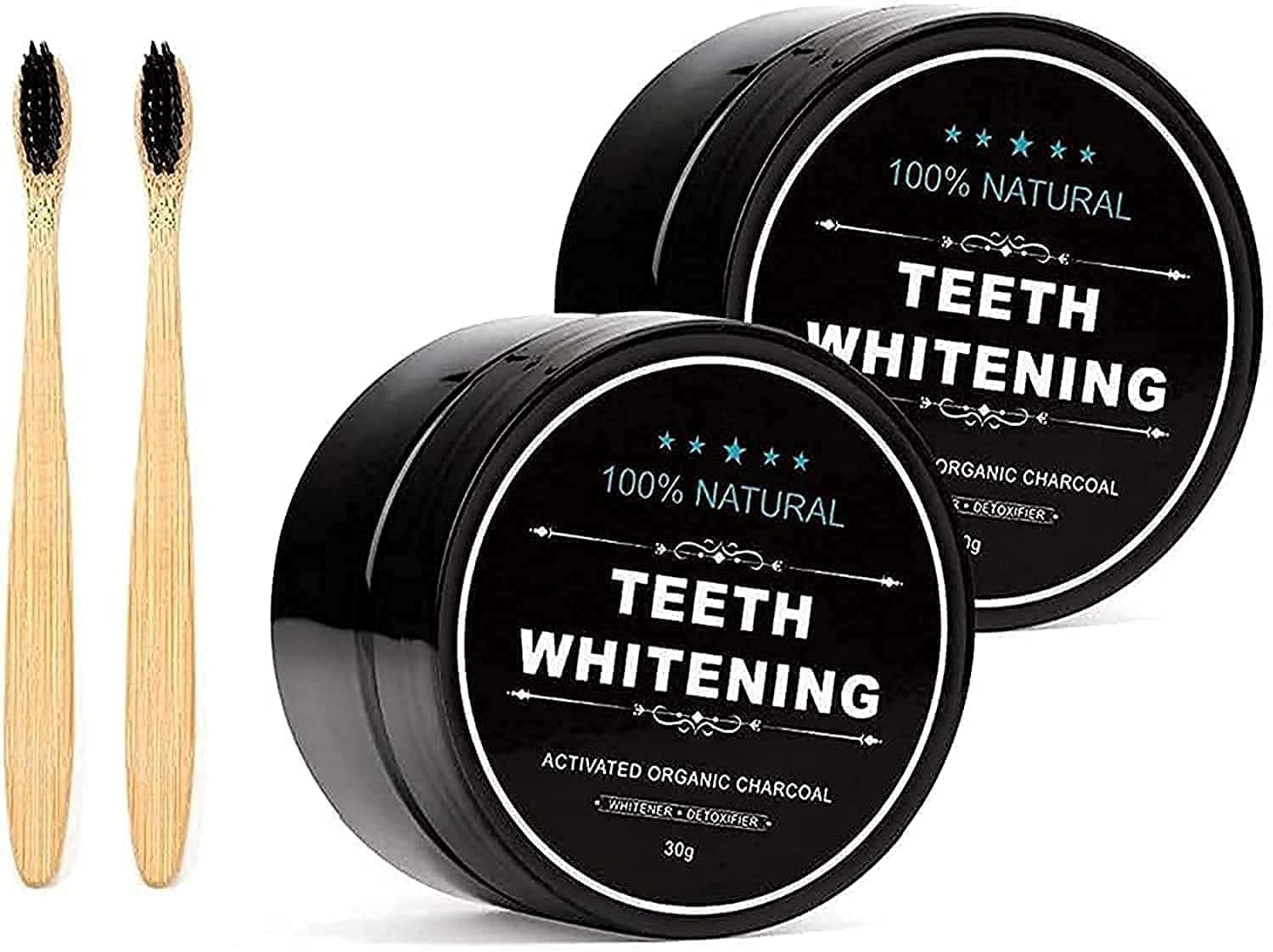 ORiTi 2-Pack Teeth Whitening Charcoal Powder + Bamboo Brush Oral Care Sets
