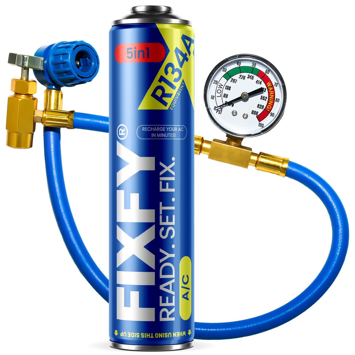5 en 1, repuesto para refrigerante R134a, con aceite, secador, sellador, gas y tinte UV, set con tubo y manómetro, bote de 500 ml