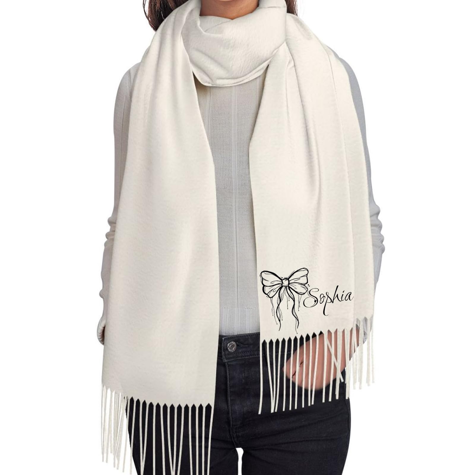 LJYTMZ Personalised Scarf Embroidered Name/Photo, Personalised Scarf Gifts, Soft Customized Large Shawls, Winter Warm Thick Tassel Scarf for Women Men Christmas Birthday Gifts
