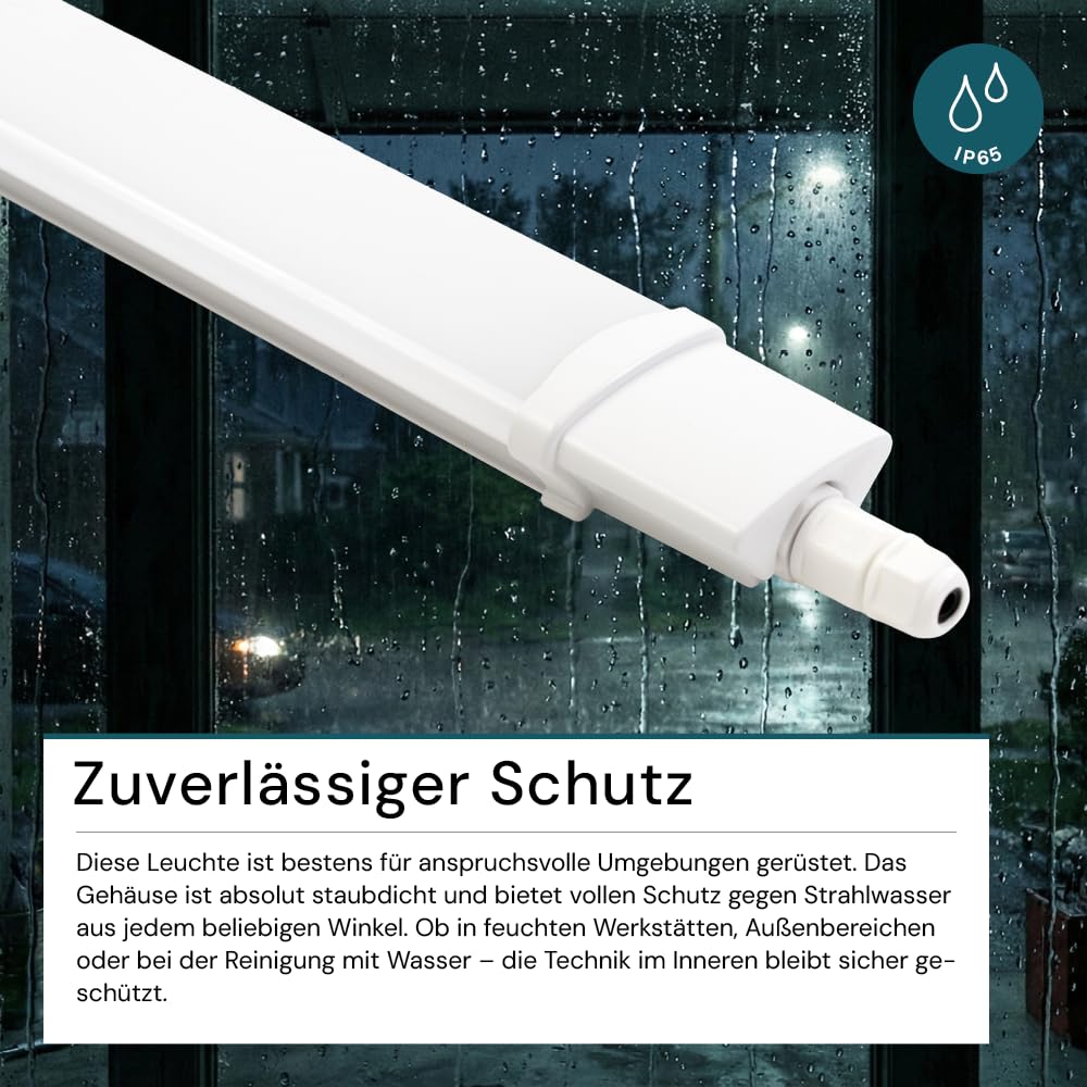 LUXULA LED Feuchtraumleuchte 120cm 4 Stück, 36W 3250lm, 4000K Neutralweiß, IP65 mit Quick Connector, energiesparende LED Deckenleuchte Keller, Werkstatt, Garage, staub- und spritzwassergeschützt