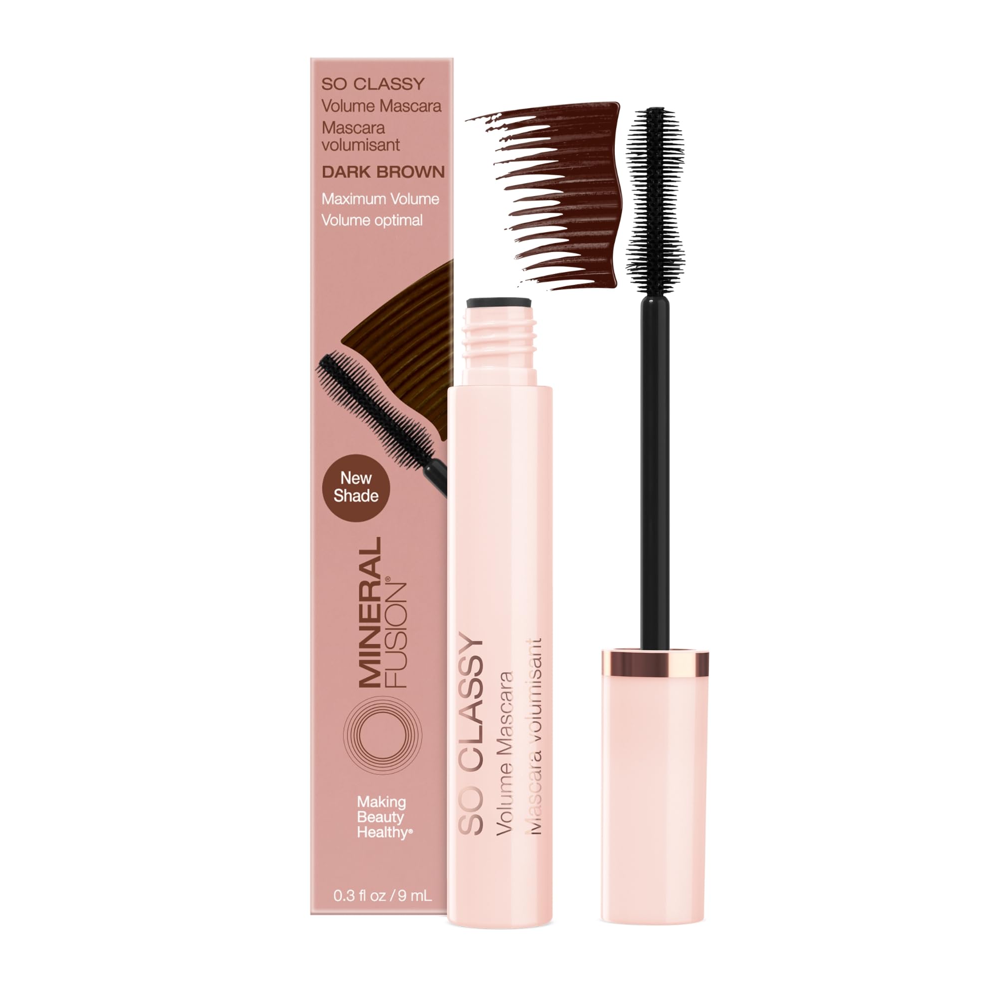Mineral Fusion So Classy Volumizing & Lengthening Mascara, 0.3 Fl Oz, Dark Brown, Eye Makeup for Dramatic, Fuller Lashes, Helps Prevent Caking,