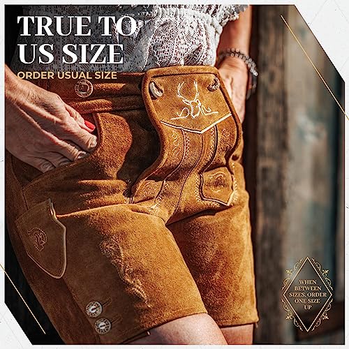 Image of BAVARIA TRACHTEN Authentic Lederhosen Women - Ladies Octoberfest Outfit - Damen Wurstfest Costume - Light Brown