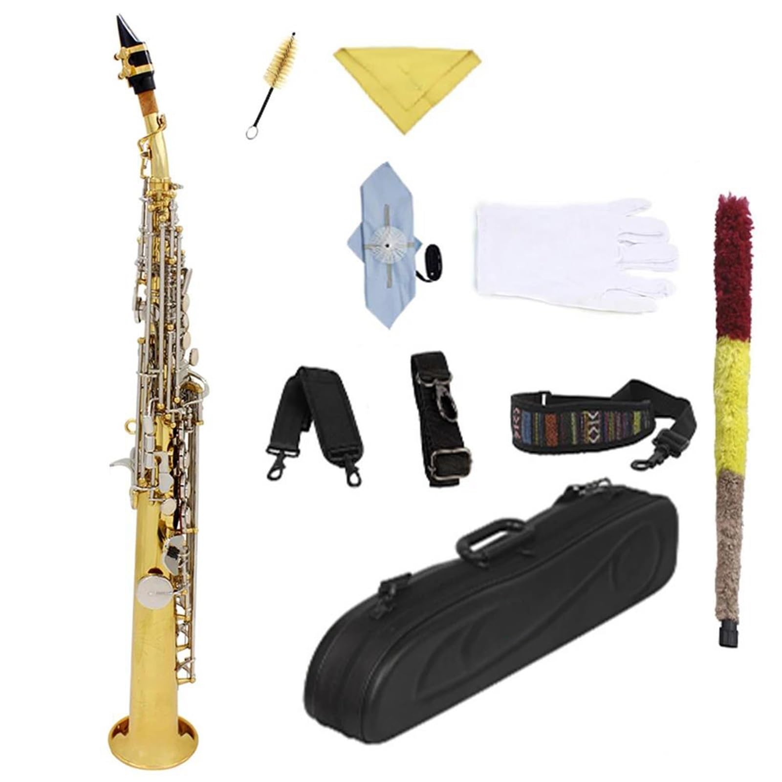 Saksofon Saksofon Sopranowy Bb Złoty Srebrny Dwukolorowy Mosiężny Saksofon Prosty Instrument Dęty Drewniany Instrument Muzyczny Ze Skórzanym Pudełkiem