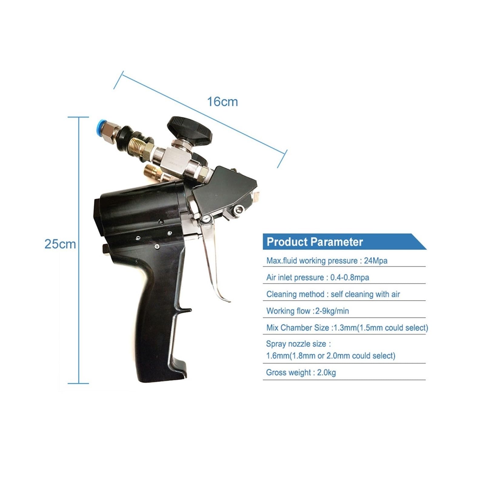 Pistola pulverizadora de espuma poliuretano P2, pistola con purga aire y mango aluminio fundido accesorios Para uso de bricolaje