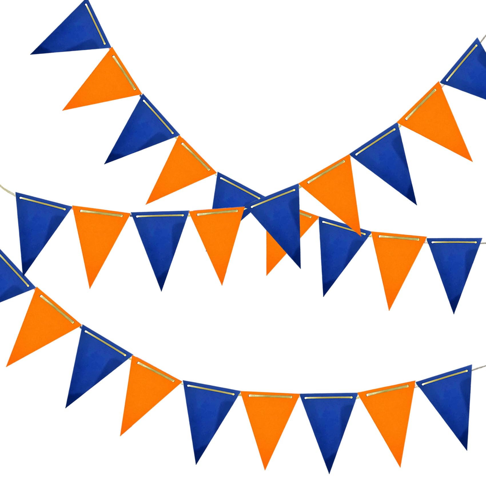 Banderín azul marino y naranja, paquete de 3 banderas triangulares de papel, decoración colgante perfecta para bodas, cumpleaños, baby shower, Halloween, fiesta familiar