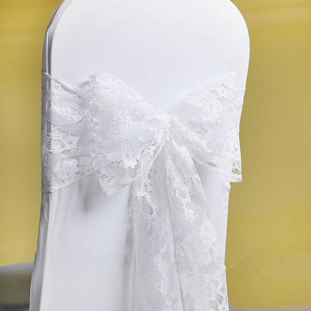 White Lace Bow Sash for chair cover sashes For Wedding Banquet Party bow (50)