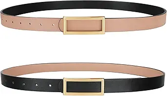 SANSTHS Skinny Reversible Belts for Women, Two-in-one Women Thin Belt for Dresses Jeans Pants with Gold Buckle