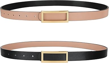 SANSTHS Skinny Reversible Belts for Women, Two-in-one Women Thin Belt for Dresses Jeans Pants with Gold Buckle