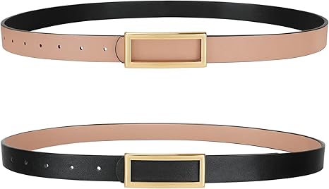 SANSTHS Skinny Reversible Belts for Women, Two-in-one Women Thin Belt for Dresses Jeans Pants with Gold Buckle