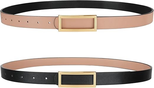 SANSTHS Skinny Reversible Belts for Women, Two-in-one Women Thin Belt for Dresses Jeans Pants with Gold Buckle