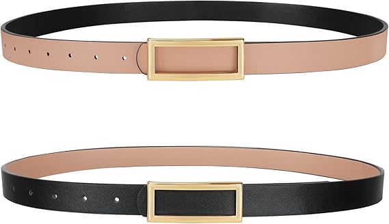 SANSTHS Skinny Reversible Belts for Women, Two-in-one Women Thin Belt for Dresses Jeans Pants with Gold Buckle