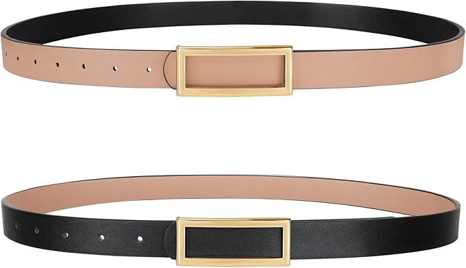 SANSTHS Skinny Reversible Belts for Women, Two-in-one Women Thin Belt for Dresses Jeans Pants with Gold Buckle