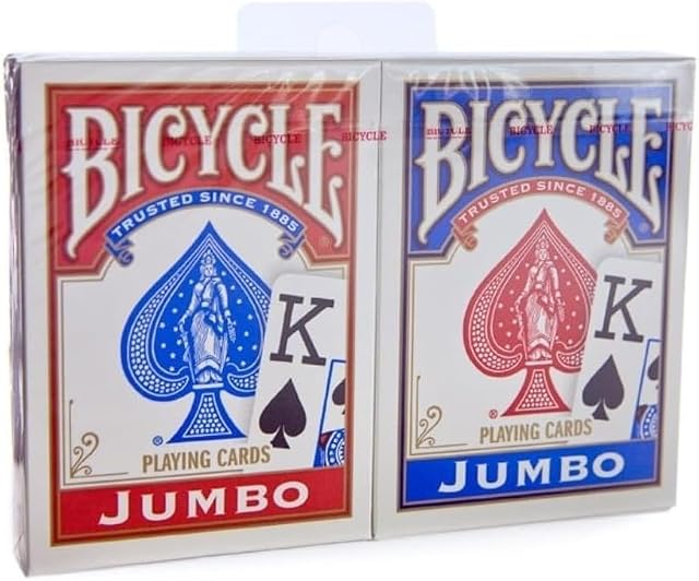Bicycle Jumbo Index Rider Back Playing Cards, Red and Blue, 2 Count
