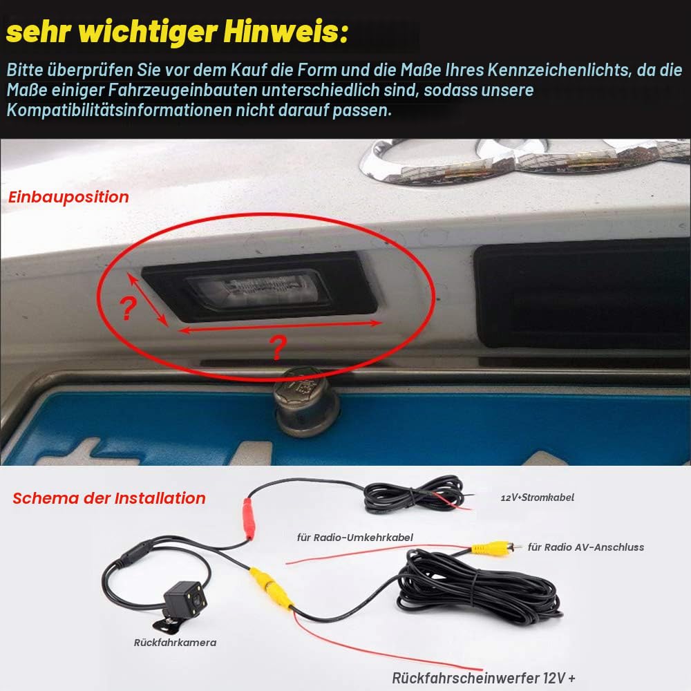 1280 * 720 Pixels Auto Rückfahrkamera Auto Camera Replacement for VW Golf Variant MK4 MK5 Tiguan Touareg Polo 3C Jetta Passat Sharan Bora Skoda Scirocco Fabia Porsche Cayenne Golf IV4 Touran Santana