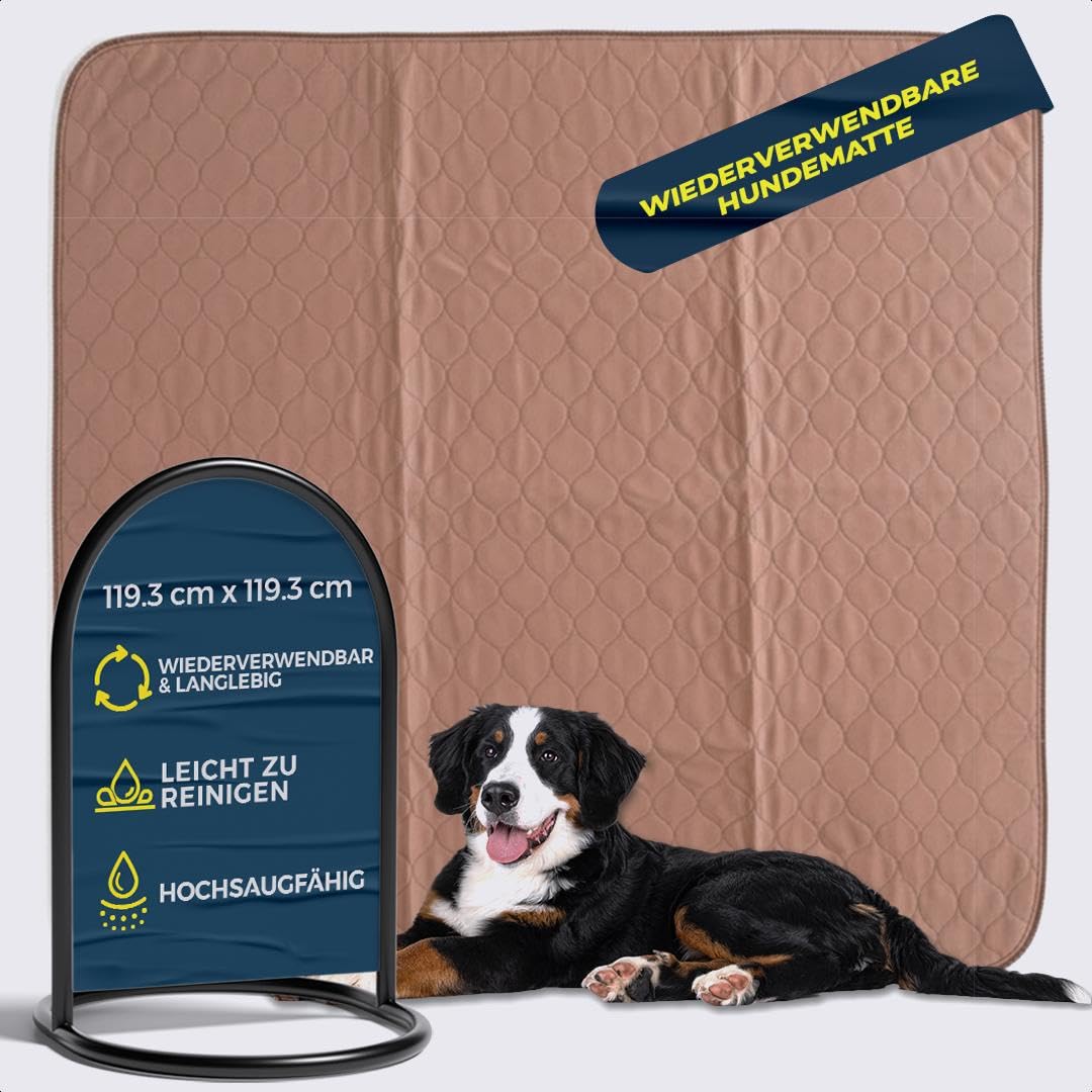 EZwhelp Wiederverwendbare Inkontinenzunterlage Waschbar für Hunde | Wasserfeste PIPI Matten für Hunde | Welpen Zubehör | Hundebett | Trikot-Rückseite | Hundezubehör | 119x119 cm