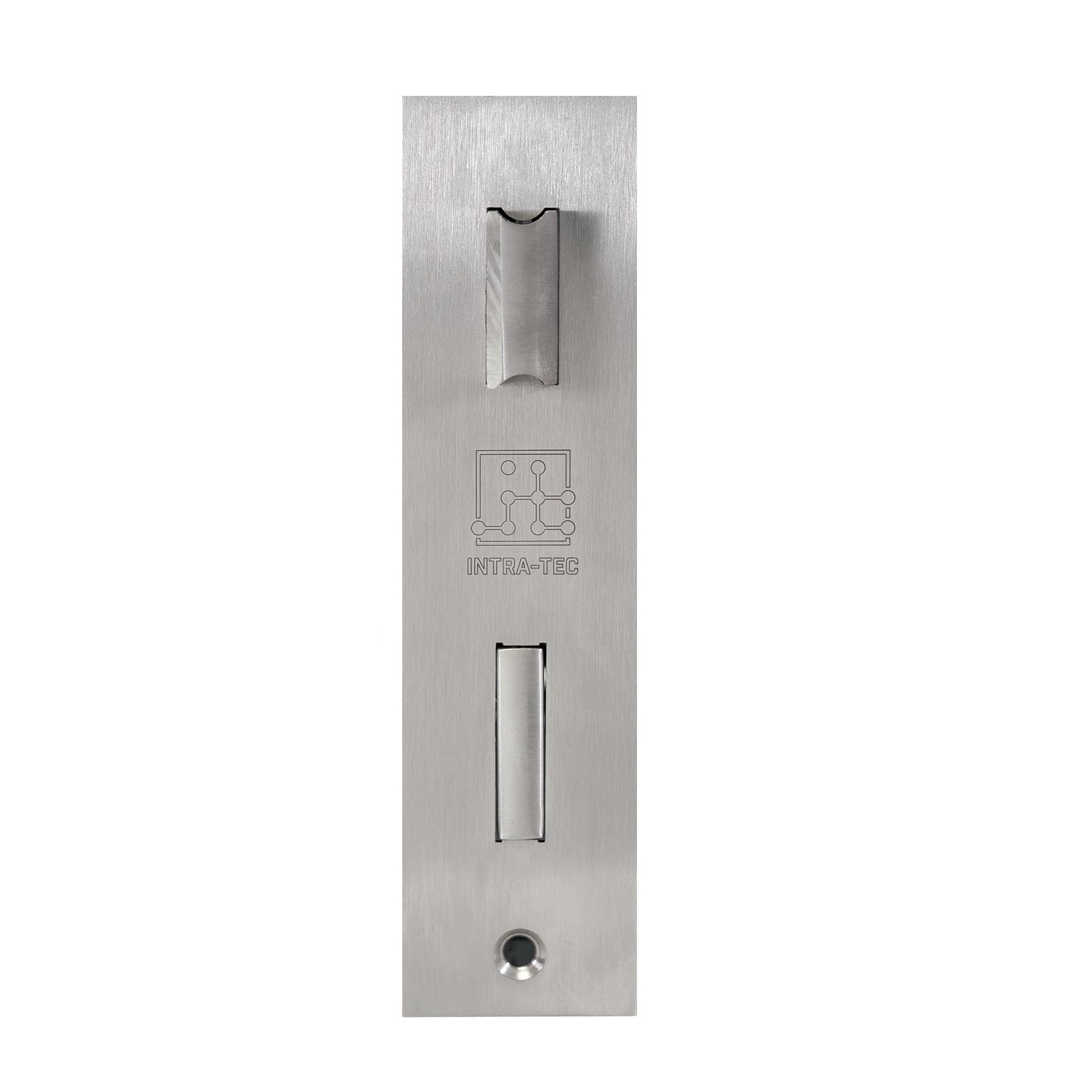 INTRA-TEC Ersatzschloss für Anschweißkästen – für 50er Rohr, Dorn 60 mm, Entfernung 72 mm, DIN L/R, Edelstahl-Stulpe 43 × 166 mm, PZ für Profilzylinder