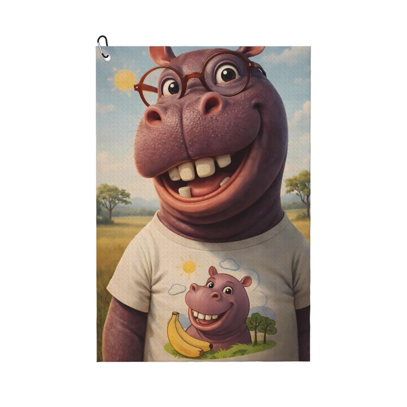 Oudrspo Funny Cartoon Hippo Multi-Functional Golf Towel | Absorbent Quick Drying 16x24in