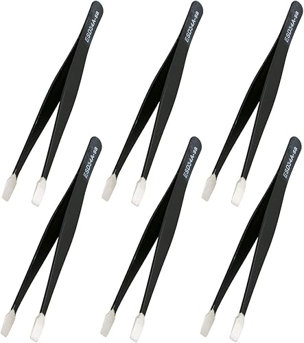 Aoje-Link ESD-34a - Pinzas de tecnología antiestática profesional, rectas planas no magnéticas, revestidas de plástico de acero inoxidable, longitud