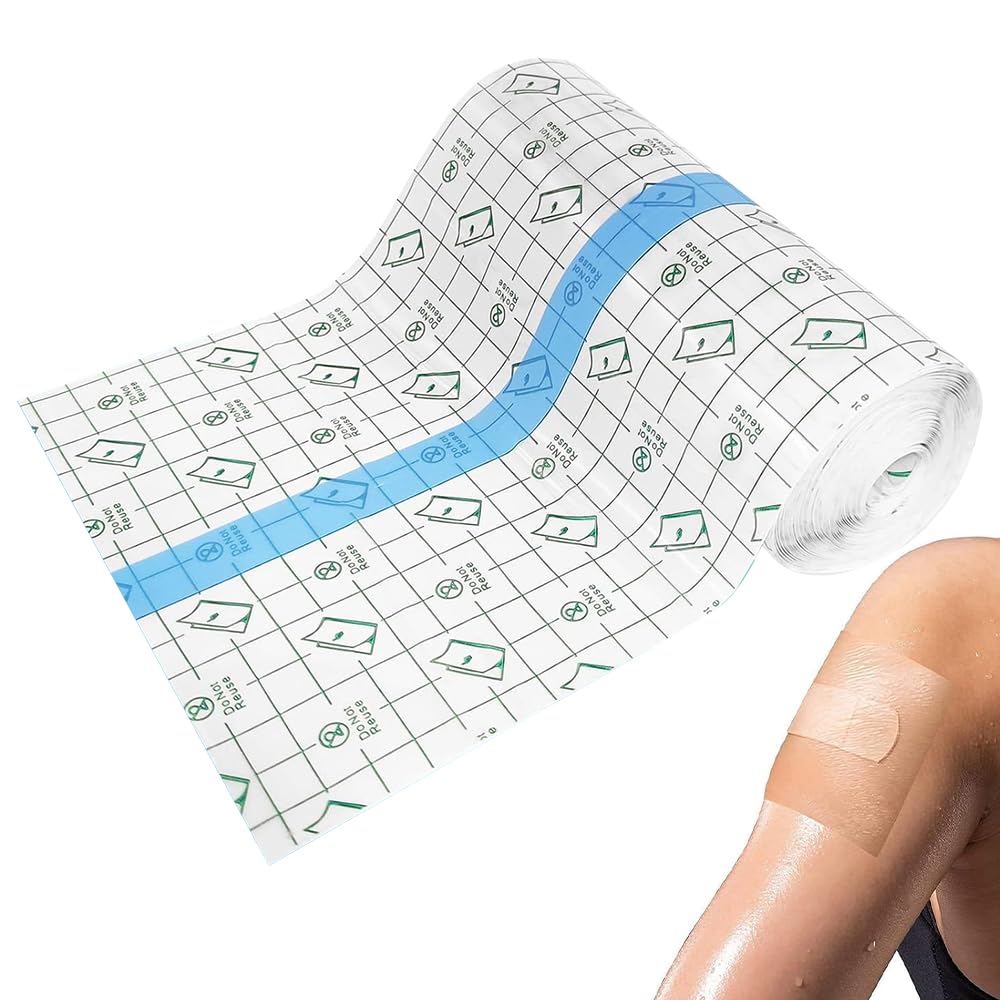 Lotvic Benda Trasparente Impermeabile, 20cm x 10m Cerotti Impermeabili, Pellicola Per Tatuaggi, Pellicola Protettiva Traspirante, Nastro Adesivo Elastico per Protezione, Anti-allergico