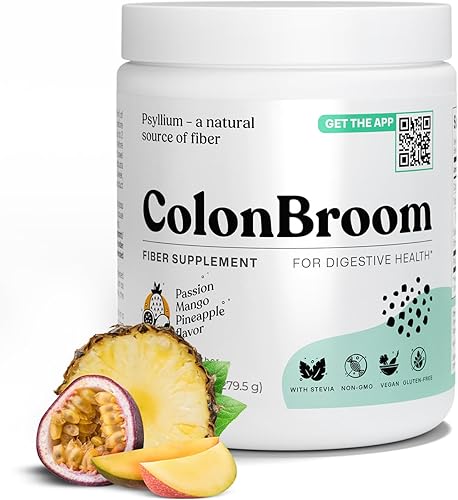 ColonBroom Polvo de cáscara de psyllium con stevia (frutas tropicales)  Limpieza de colon para alivio de la hinchazón y salud intestinal  Bebida en