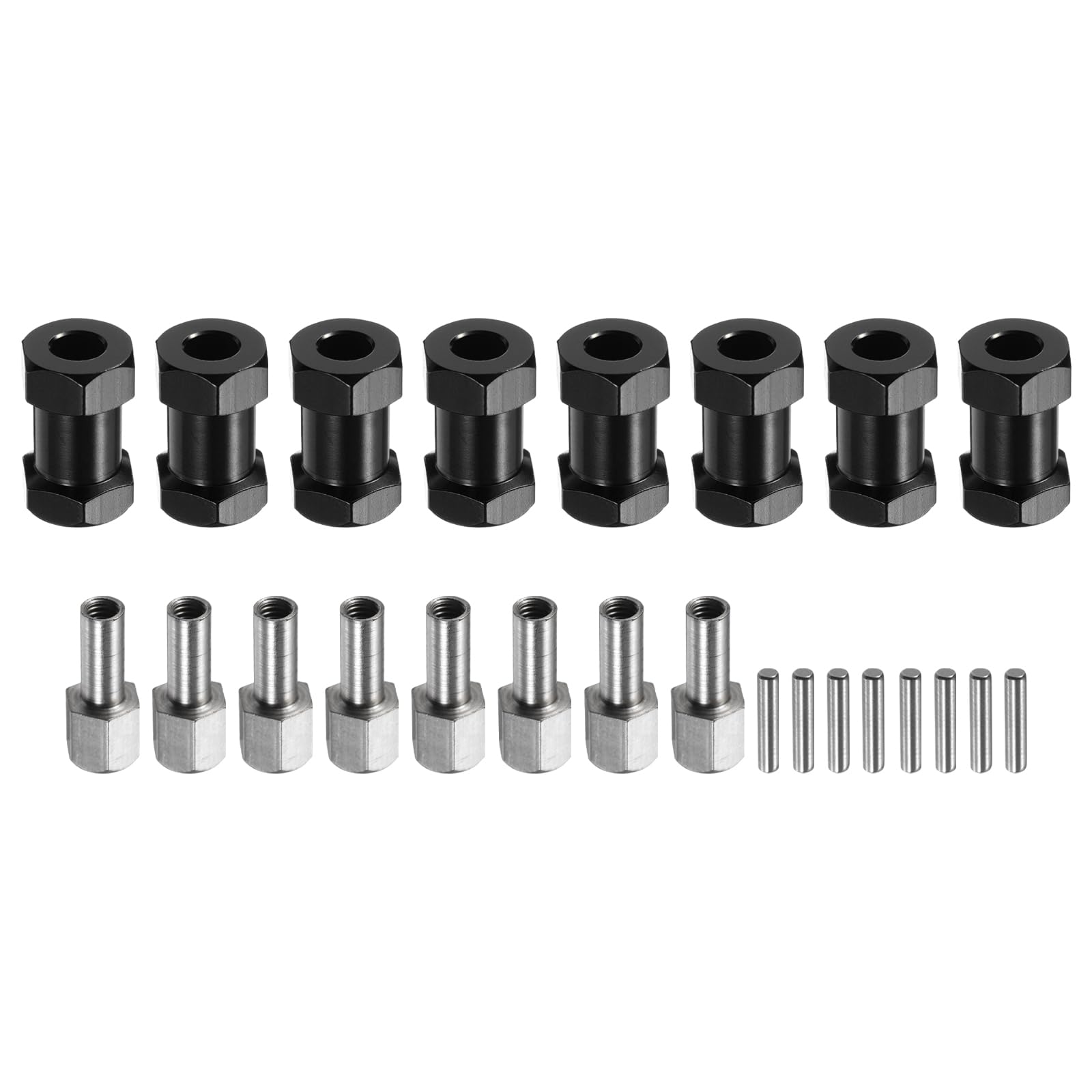 MECCANIXITY 8pcs 12mm Wheel Hex Drive Hubs Adapter Combiner Coupler, Aluminum 20mm Extension with Nut Latch for 1/10 RC Crawler Car Parts, Black