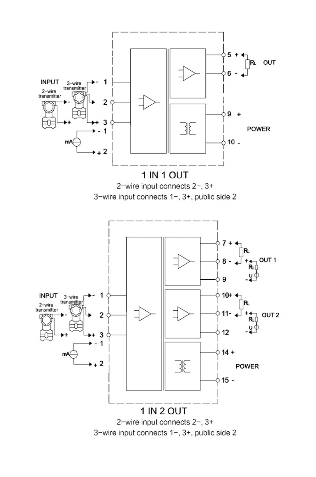 Aislador de señal DC24V 4-20mA 0-10V 0-5V Aislador de señal analógica RS485 1 in 1 out 1 in 2 out 2 in 1 out Convertidor aislador de señal DC (1 in 2 out,0-10V_Input 4-20MA)