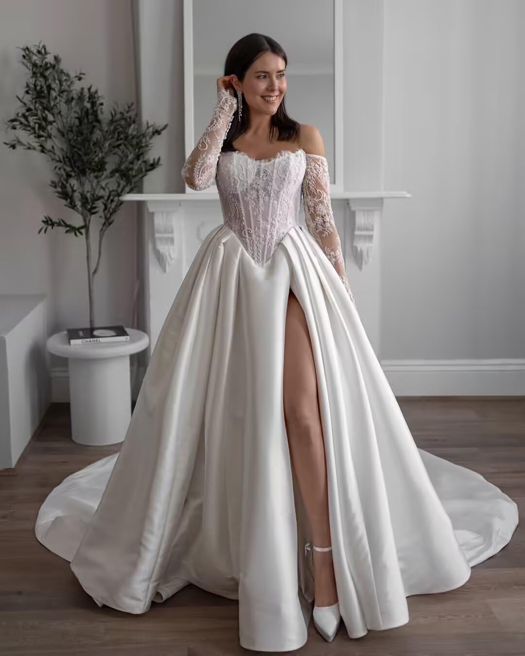 Women's Tulle Lace Wedding Dresses for Bride 2026 Simple A-line Long Beach Boho Wedding Bridal Ball Gown