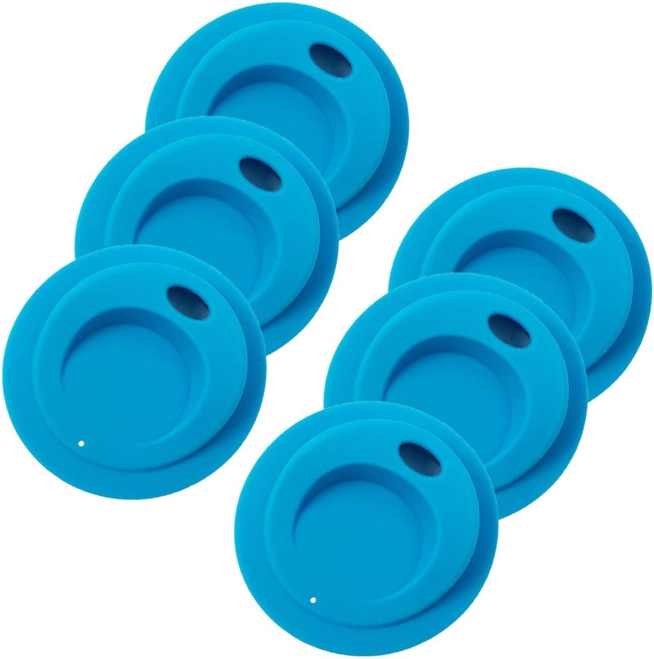 Reusable Food Grade and BPA Free Silicone Oval Straw Hole Sip Coffee Juice Drinking Lid for Mason, Ball, Canning Jars (Wide Mouth, Blue Ocean),6 Pack