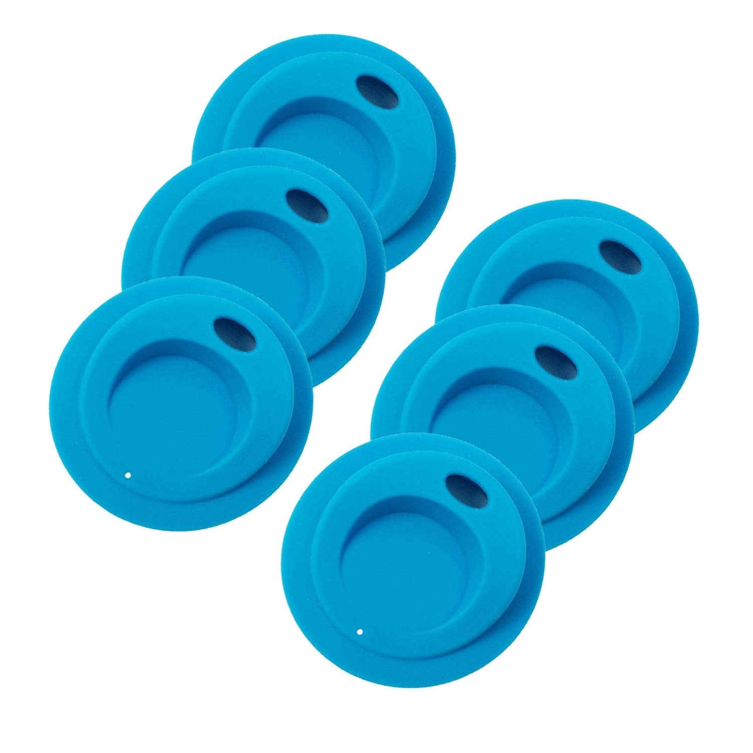 Reusable Food Grade and BPA Free Silicone Oval Straw Hole Sip Coffee Juice Drinking Lid for Mason, Ball, Canning Jars (Wide Mouth, Blue Ocean),6 Pack