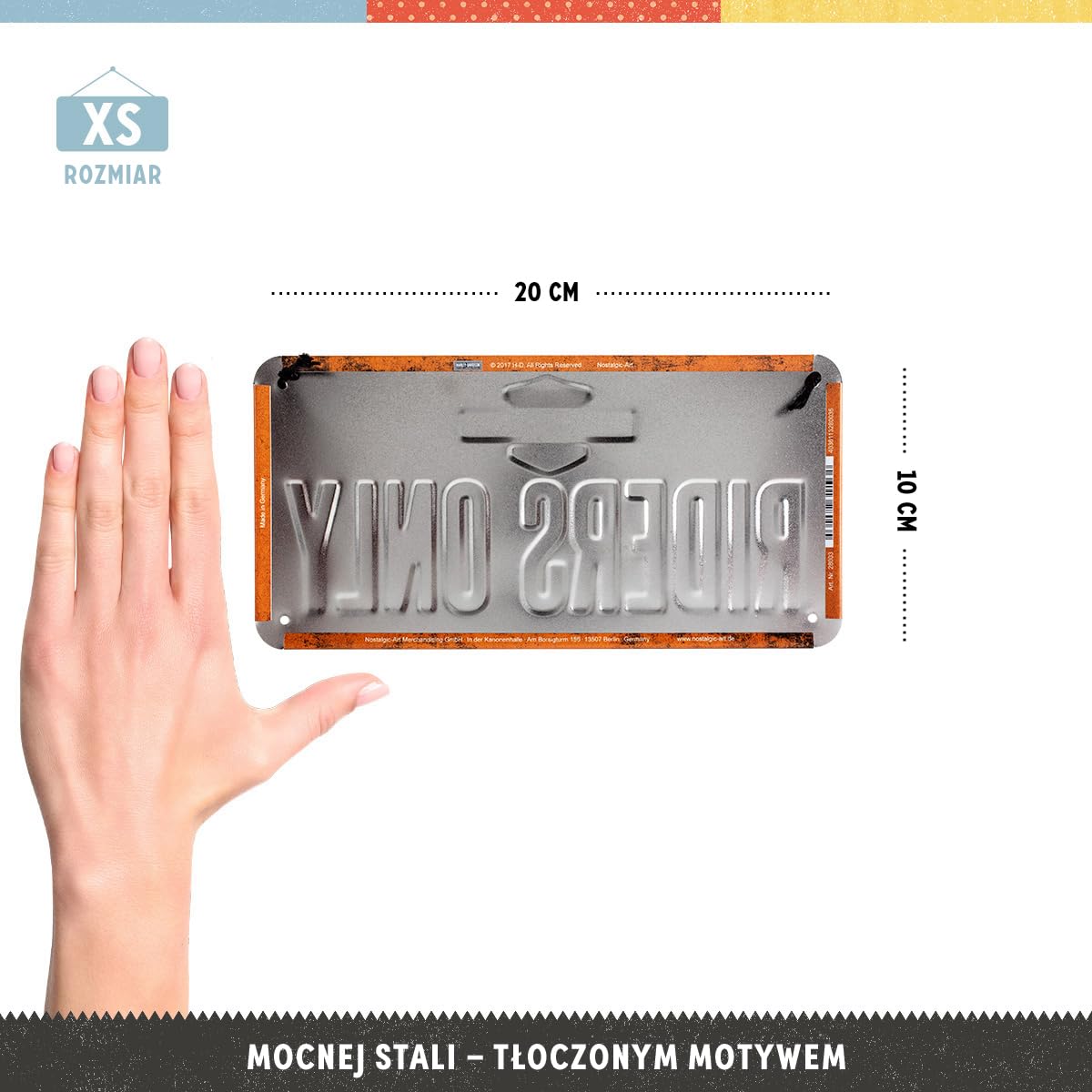 Nostalgic-Art Retro zawieszka z blachy, 10 x 20 cm, Harley-Davidson – Riders Only – Pomysł na prezent dla motocyklistów, Official License Product (OLP), z metalu, Styl vintage