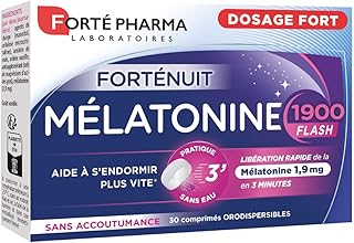 Forté Pharma - Mélatonine 1900 Flash | Mélatonine 1,9 mg dosage max, Action rapide | Complément Alimentaire Sommeil Adulte - Pour dormir, décalage horaire, jetlag | 30 comprimés orodispersibles