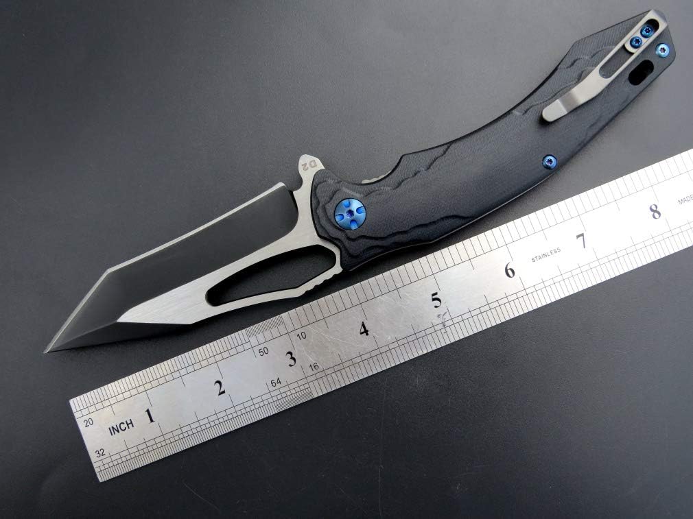 EF915 Folding Knife D2 Steel Blade with Black-Oxide Coating; G10 Handle with Ball Bearing Safe Open Flipper Knife, Locking Liner and Pocketclip for Camping Work (Black)