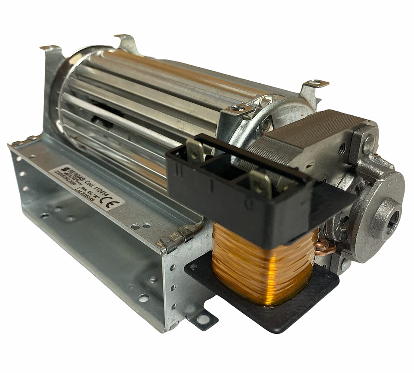 ERICAMBI, Ventilador tangencial para estufas de pellets TGA 60/1-120/15 Emmevi - Fergas 112414, diámetro del ventilador 60 mm, tamaño de la boquilla: 124 x 40 mm, longitud total 185 mm