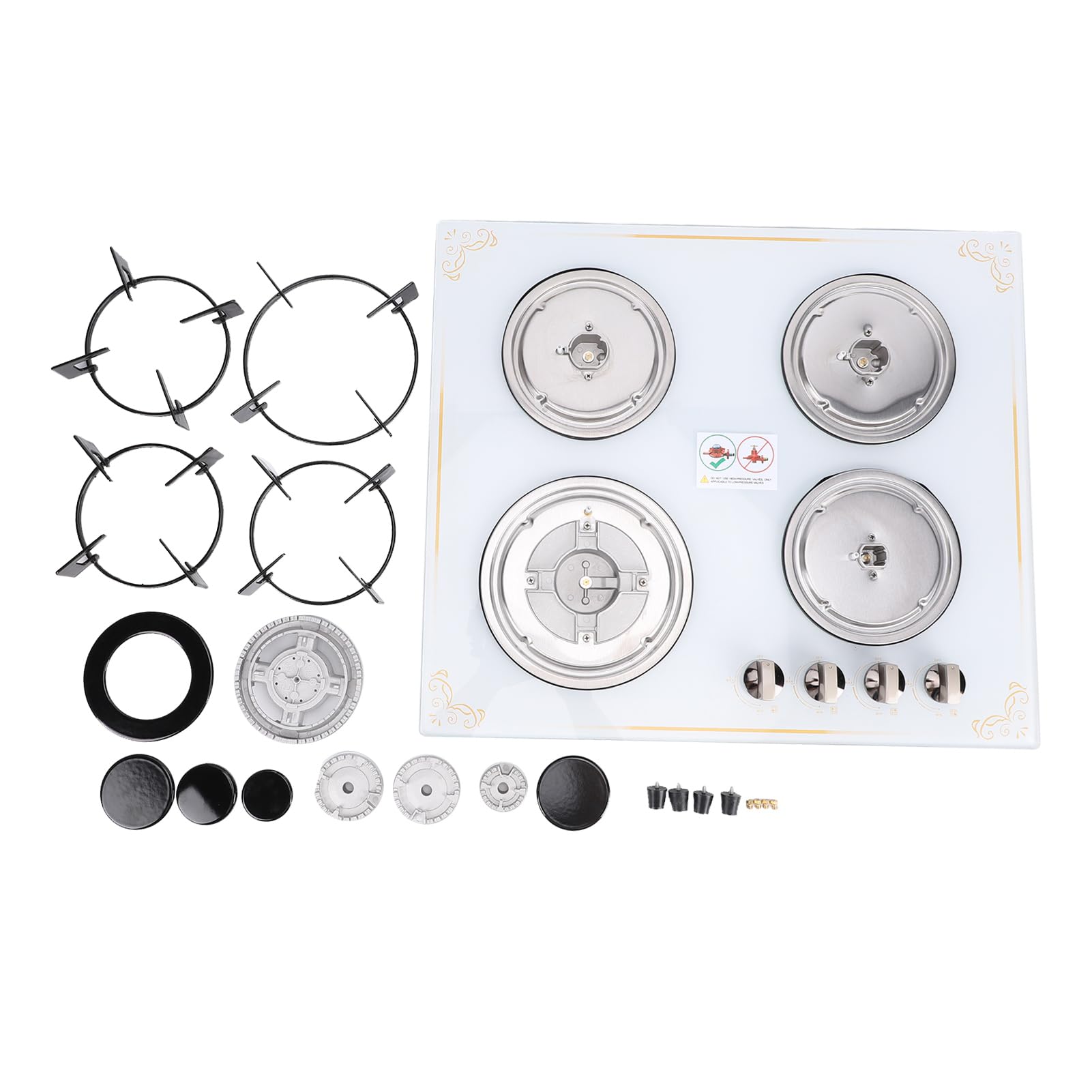 Haofy Cuisinière à Gaz 4 Brûleurs 24 Pouces, Table en Verre et Acier