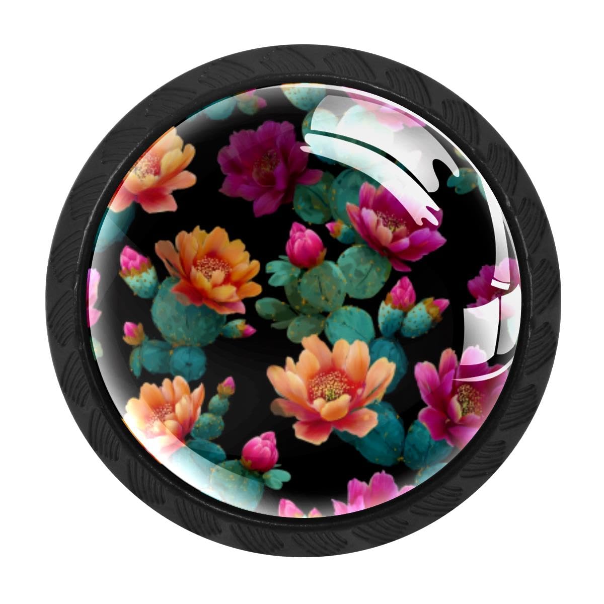 4 PCS Kitchen Cabinet Knobs, Cactus Flowers Drawer Knobs Dresser Handles
