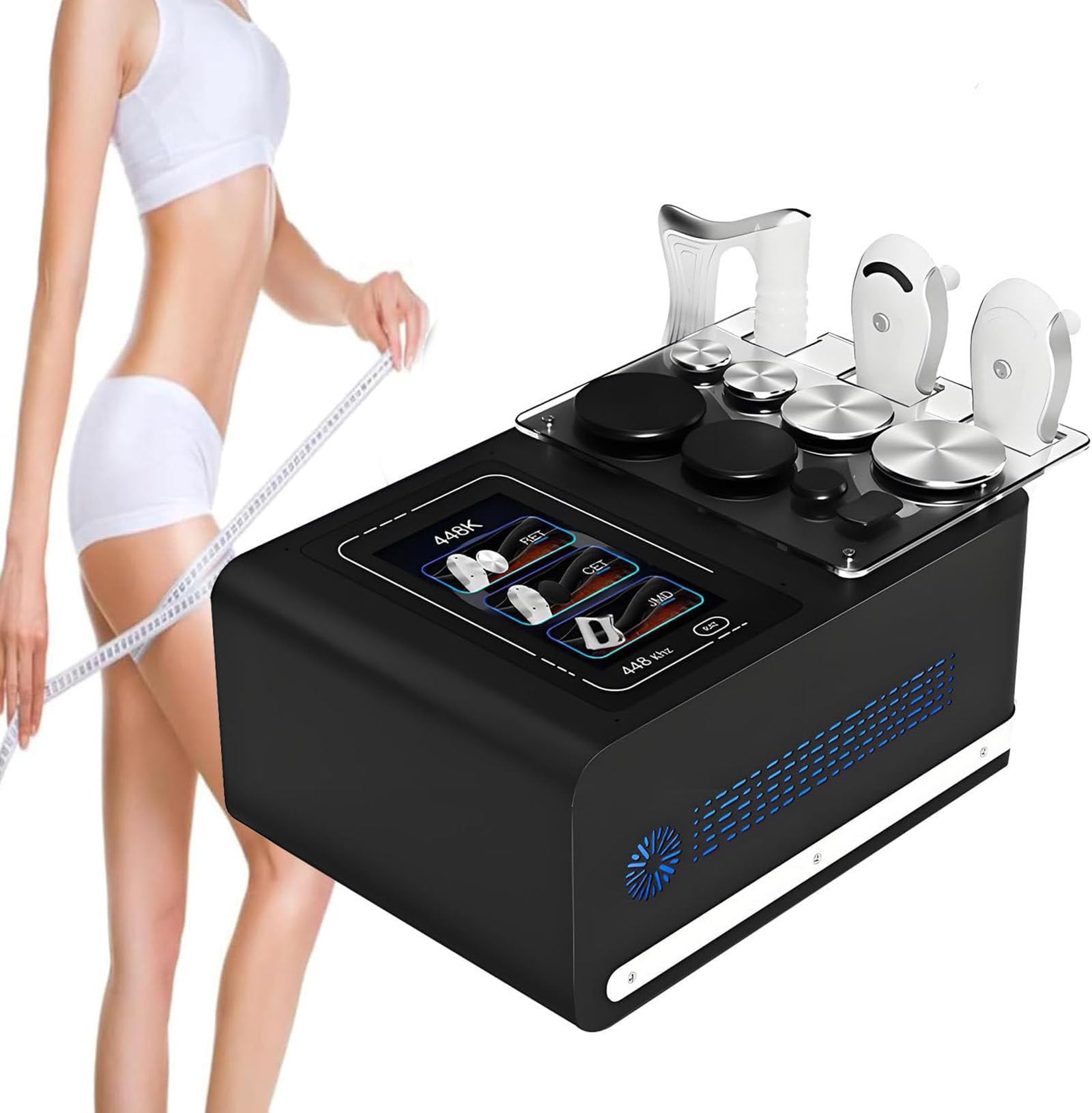 Dispositivo per Tecar-Terapia a 448 kHz (CET/RET), diatermia per Fisioterapia, rassodamento cutaneo e rimodellamento corporeo, Dimagrimento e Sollievo dal Dolore Black