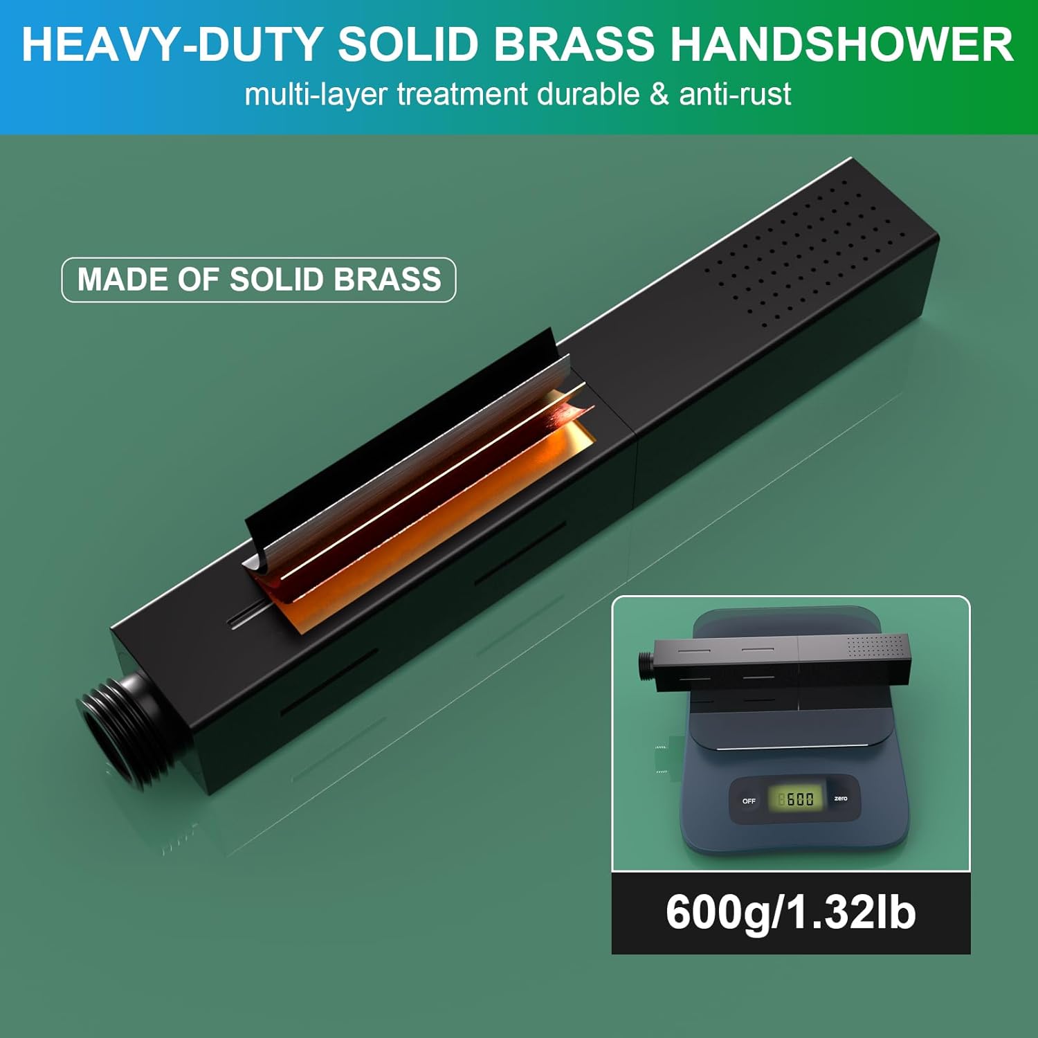 Hand Held Shower Wand with Hose Matte Black, 2 Function (Rain+Power Jet) All Metal Heavy-duty Brass Handheld Shower Head with 59" Stainless Steel Hose Set