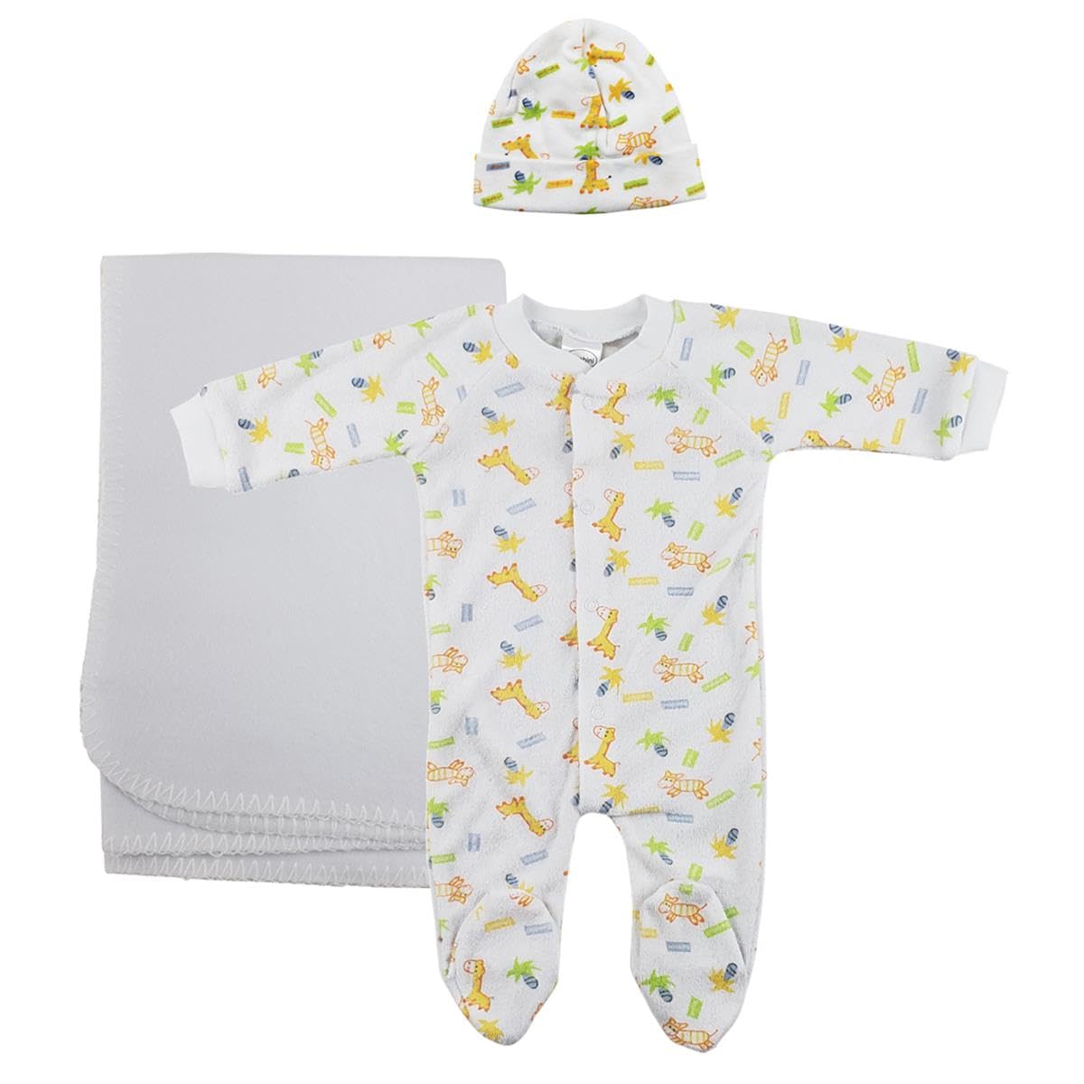 Bambini NC-0965S Unisex Newborn Baby 3 Piece Layette Sets, White
