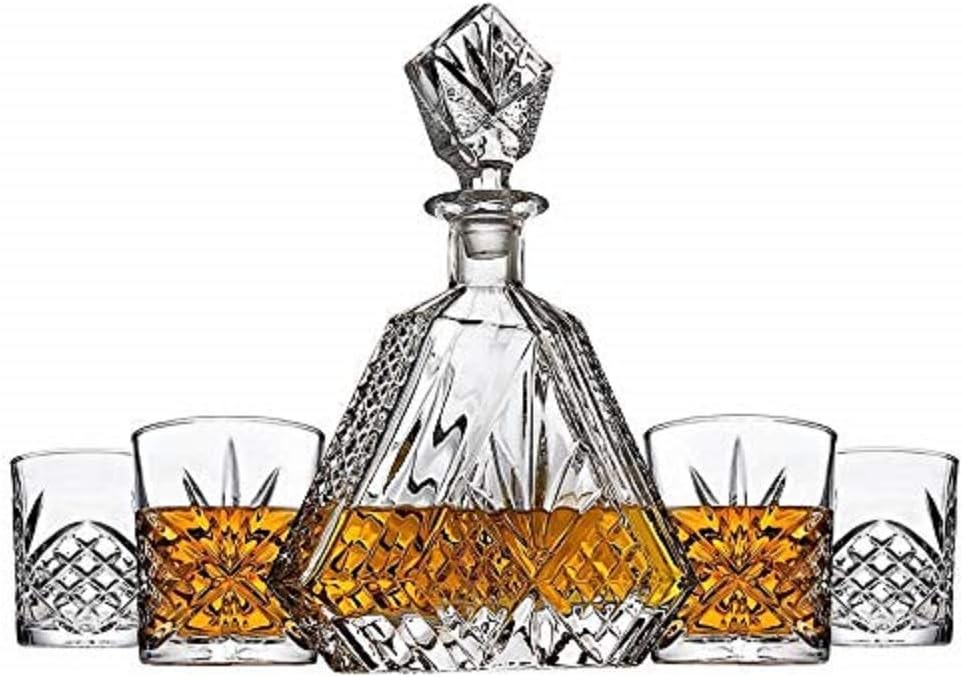 James Scott 5 Piece Decanter Set - Lead-Free Crystal Triangular Design