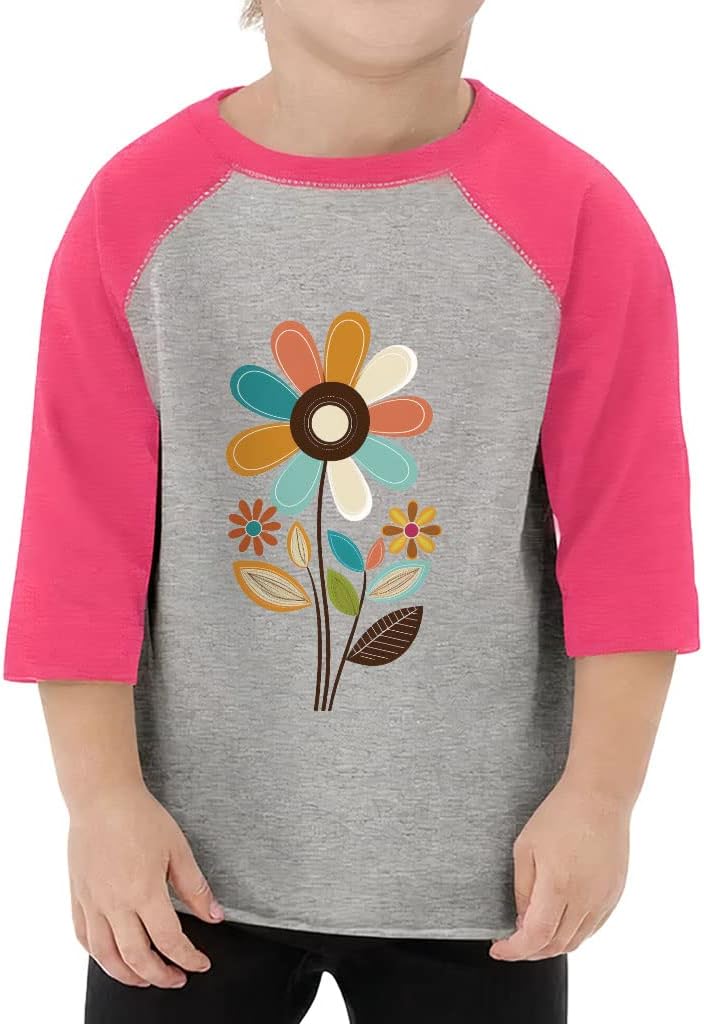 Colorful Flower Toddler Baseball T-Shirt - Adorable 3/4 Sleeve T-Shirt - Cute Kids' Baseball Tee