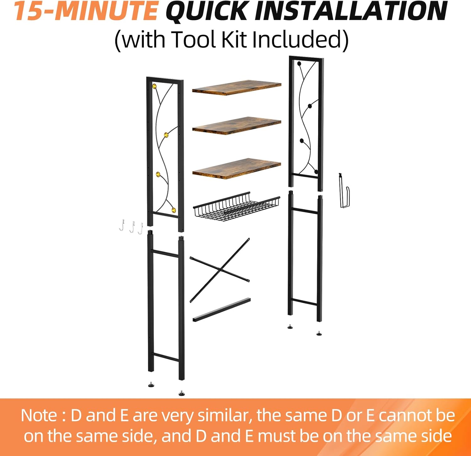 Over-The-Toilet Storage Rack, 4-Tier Bathroom Organizer Shelf Over Toilet with Adjustable Shelf and Basket, Freestanding Space Saver Bathroom Shelves Above Toilet for Room (Rustic Brown) - Image 9