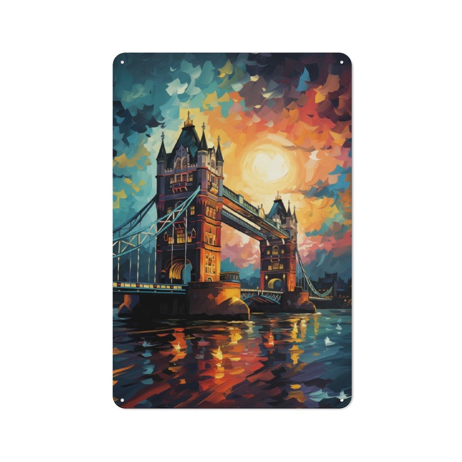 Junmoney Tower Bridge Reverie Industrial-Style Metal Plaque 30X20cm For Hallway Wall, A Winter Wall Decor Update For Hallway Decor Lovers