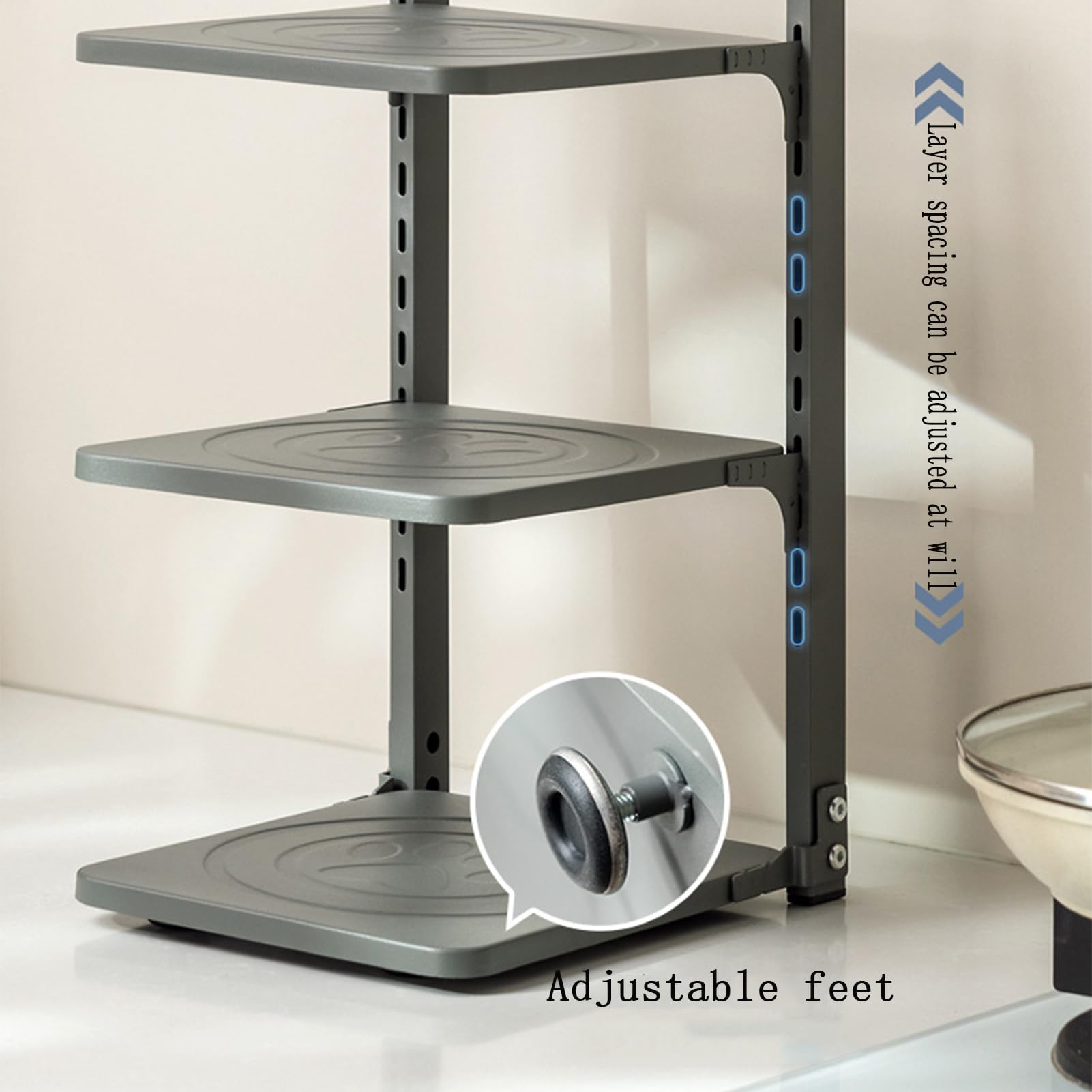 Estante ajustable para ollas y sartenes con separadores antideslizantes, soporte desmontable para tapa de ollas para almacenamiento de armario de cocina, solución de ahorro de espacio